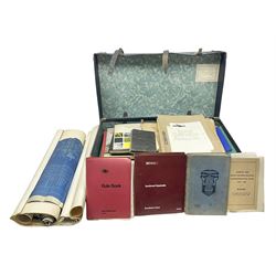 Railway memorabilia, including manuals, rule and regulation books, blueprints and diagrams, signature of Alan Pegler, former owner of The Flying Scotsman', etc, contained within a leather suitcase 