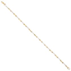 9ct gold diamond bracelet, twelve links set with three diamond chips, each spaced by a gol...