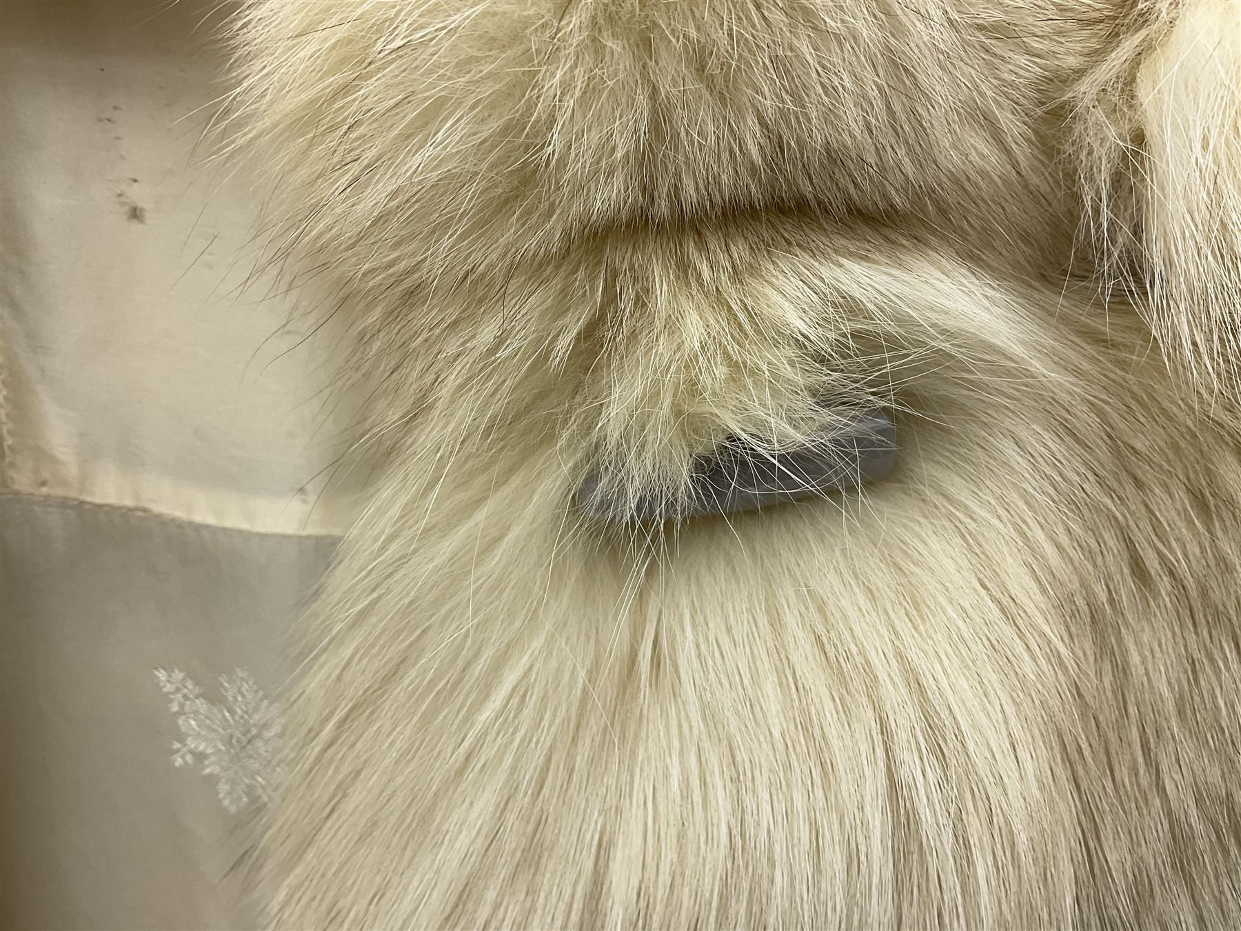 White Arctic Fox fur coat with loop fasteners 