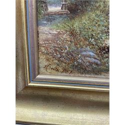 Edward C Booth (British 1821-post1893): 'Beckfoot - Denton Road Ilkley', oil on board signed and dated 1887, titled on label verso 25cm x 17cm