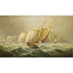 English School (19th century): Tacking Round a Headland, oil on canvas unsigned 18cm x 31cm
