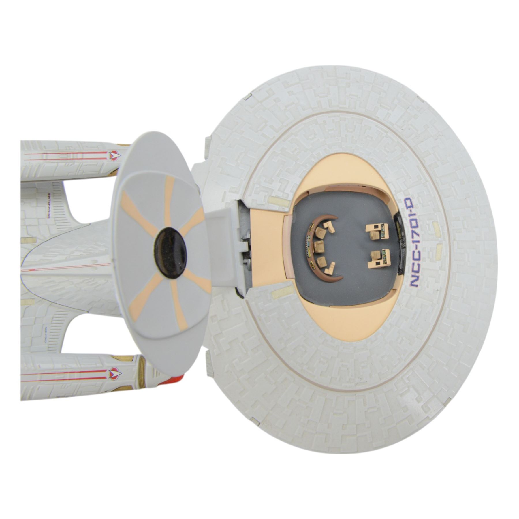 Two Paramount Pictures Star Trek die cast models, comprising USS Enterpirse NCC-1701-D and 25th Anniversary Edition USS Enterprise NCC-1701, both with stands
