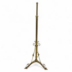 Mahogany torchiere H103cm, pine hat makers' stand H102cm, H91cm brass-bound planter on stand, brass standard lamp stand H127cm (4)