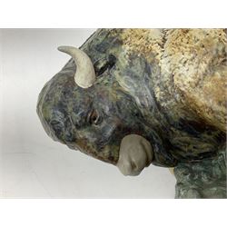 Lladro figure, Bison, no 14945, gres finish, sculpted by Salvador Furió, year issued 1976, year retired 1978, L29cm