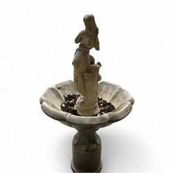 Cast stone garden centre-piece bird bath with raised female figure