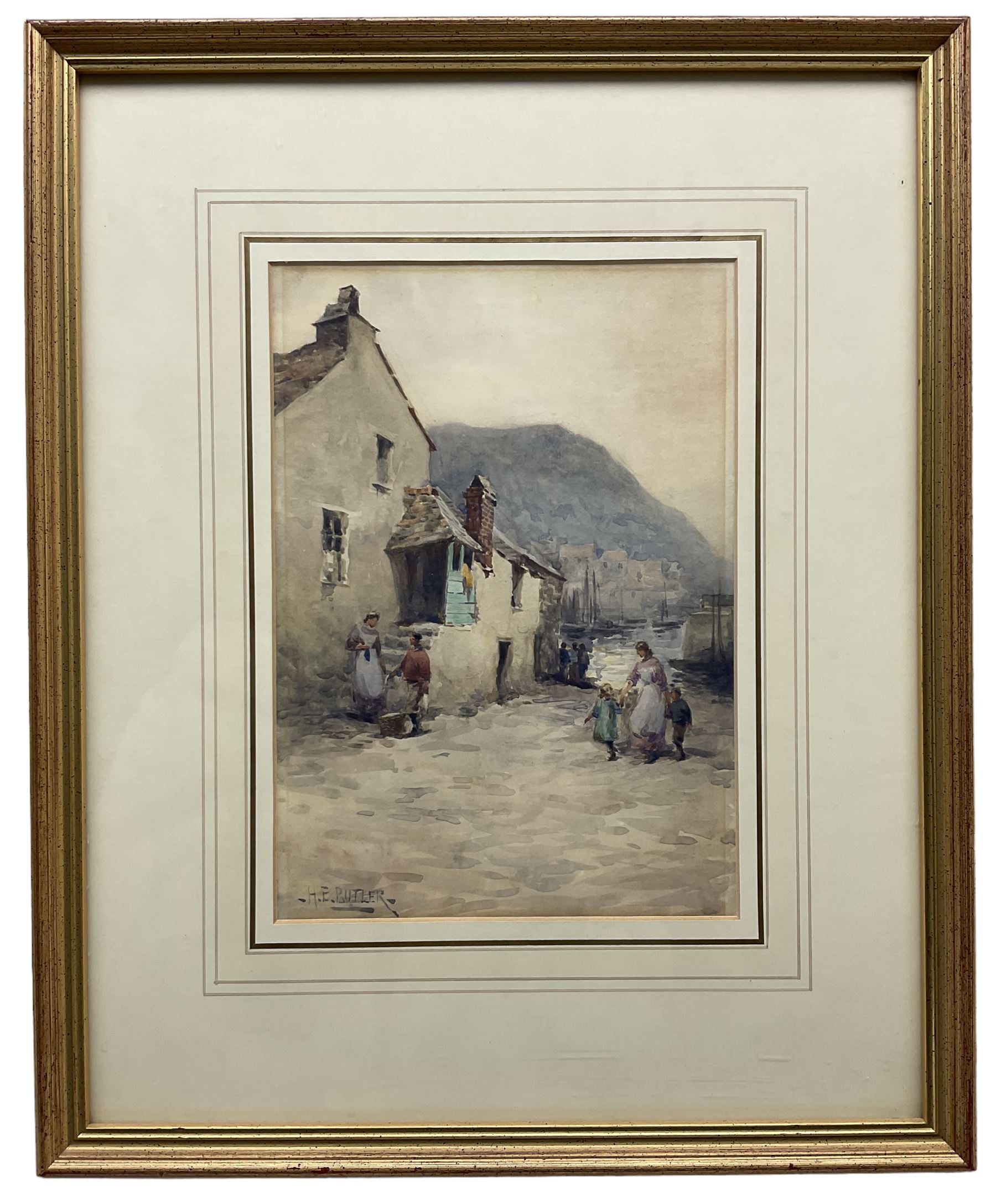Herbert Edward Butler (British 1861-1931): Fisherfolk and Children at Polperro, watercolour signed 25cm x 17.5cm