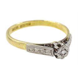 Gold single stone diamond ring, stamped 18ct & Pt