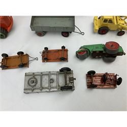 Dinky - nineteen unboxed and playworn/repainted die-cast models including Muir Hill Dumper, Muir Hill 2WL and Heavy Tractor; all repainted; Coles Mobile Crane, two Aveling-Barford steam rollers; Massey-Harris tractor and manure spreader; Land Rover; nine various trailers etc (19)