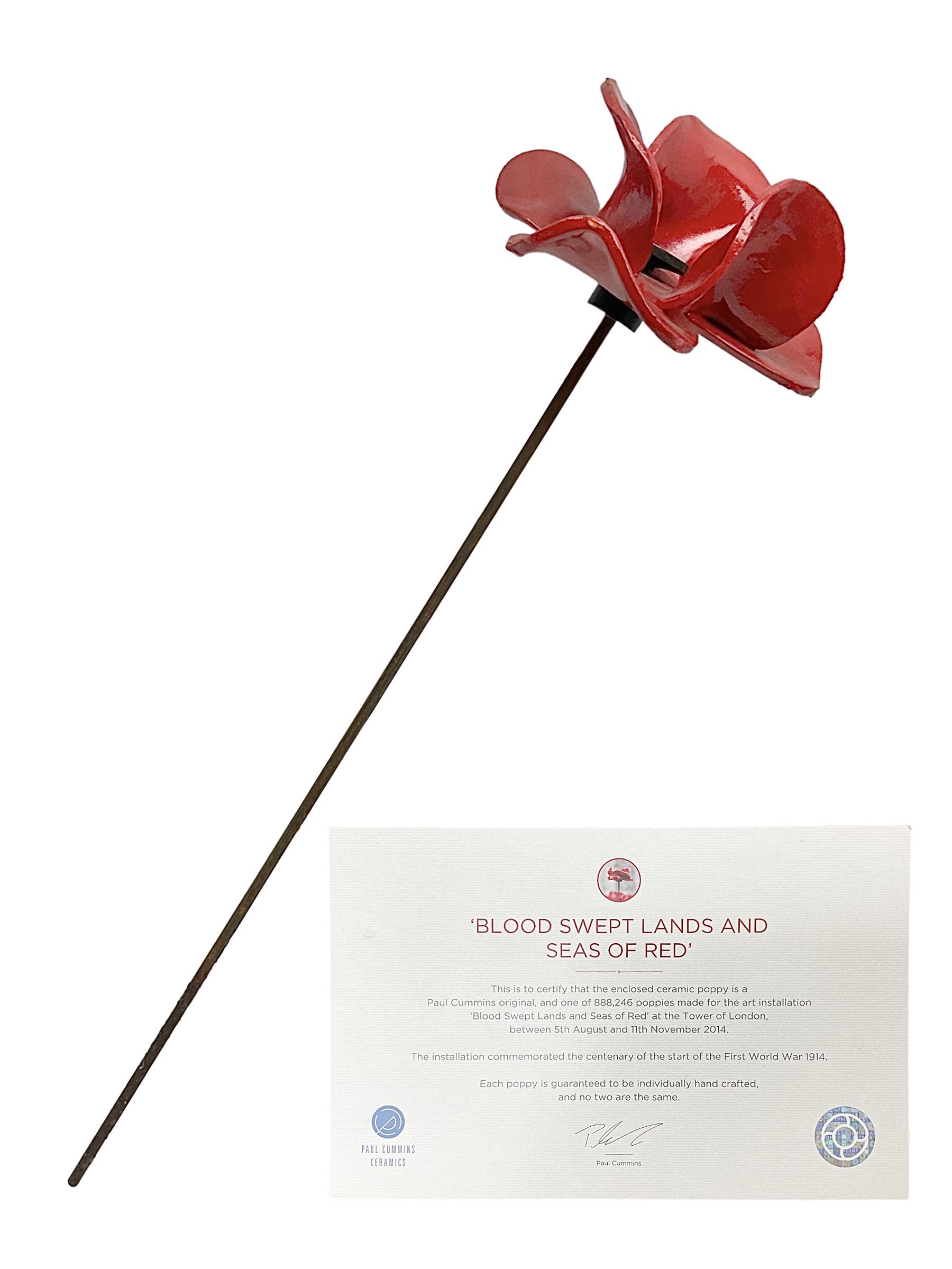 Paul Cummins (b 1977) ceramic poppy from the poppy art installation 'Blood Swept Lands and Seas of Red' at the tower of London with certification of authenticity