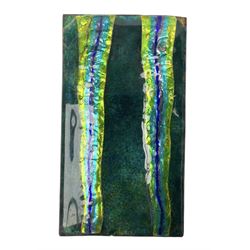 Henry George Murphy (1884-1939), Arts & Crafts enamel panel, of rectangular form, decorated with iridescent stripes upon a dark green ground, H14cm