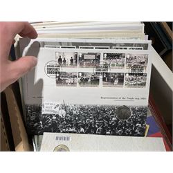 Approximately one hundred and fifteen Royal Mint coin covers, in two ring binder folders and loose, together with approximately 53 grams of Great British pre-1920 and approximately 68 grams of Great British pre-1947 silver threepence coins, and a small quantity of further pre-decimal coins