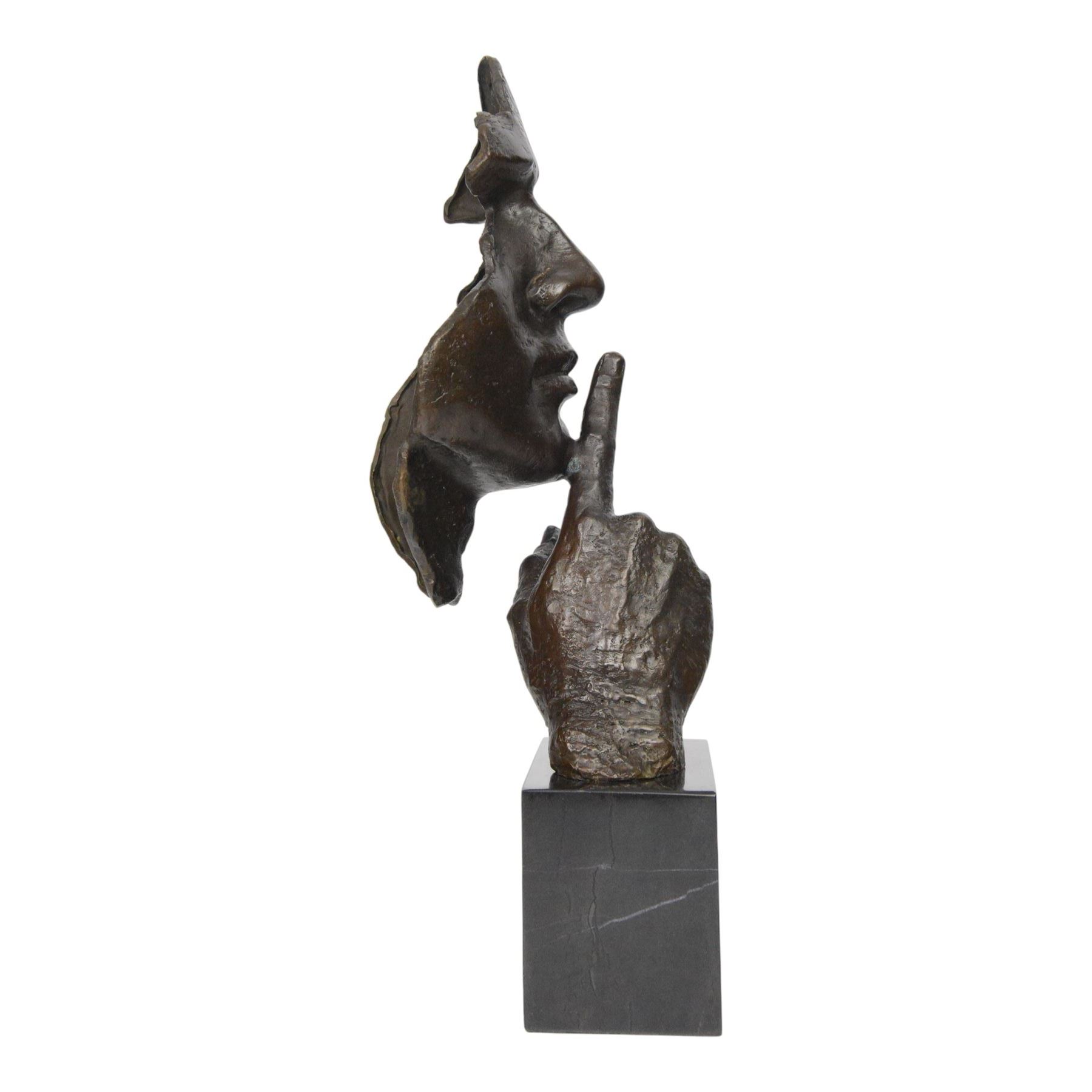 After Salvador Dali (Spanish 1904-1989): The Silence, bronze figure of face with finger raised to lips, H48cm