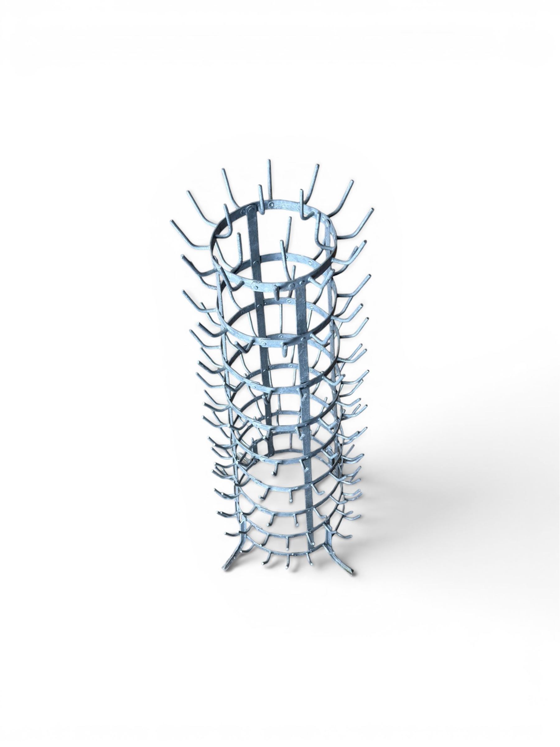 Galvanised metal bottle drying tree, pegs for 142 bottles