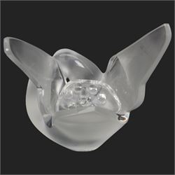 Lalique vase, modelled as two entwined doves, with a removable glass flower frog to the centre, signed to base, H22cm 