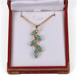 9ct gold stone set leaf pendant necklace, hallmarked 