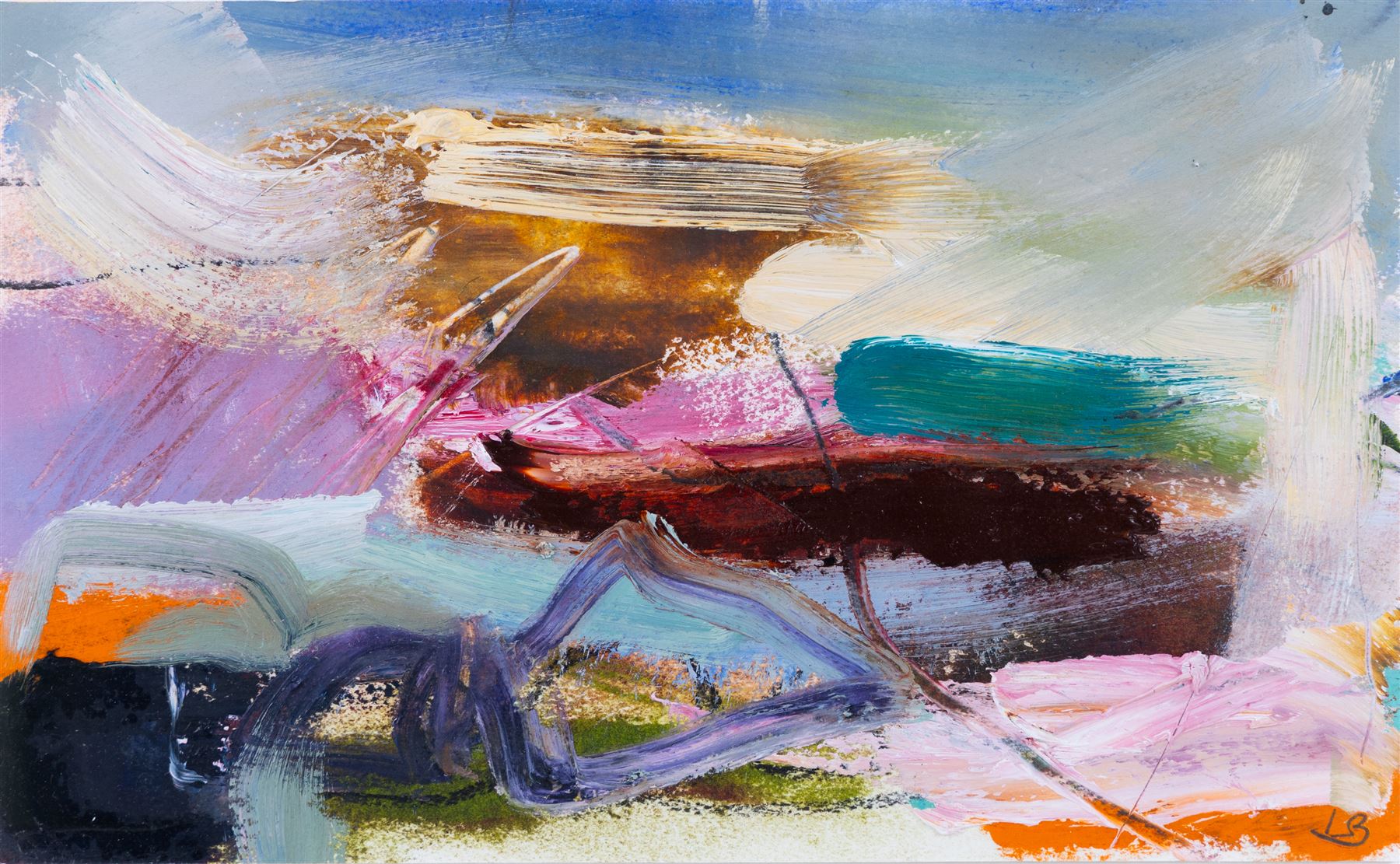 Lesley Birch (Yorkshire Contemporary): 'Sandsend Moment i', oil and mixed media on card signed with initials, 17cm x 28cm