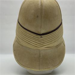 Victorian British tropical pith helmet with brass chain link chin strap