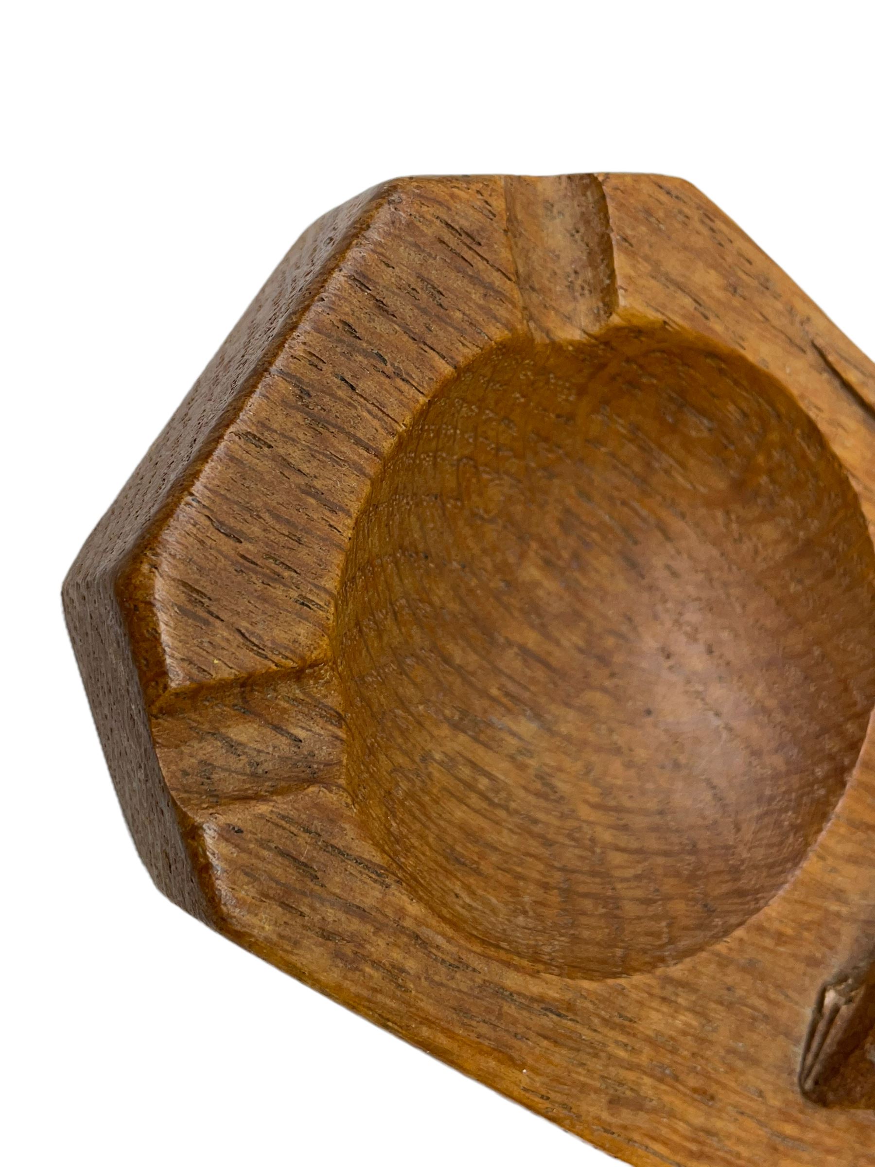 Mouseman - oak ashtray, canted rectangular form with carved mouse signature, by the workshop of Robert Thompson, Kilburn, L10cm 