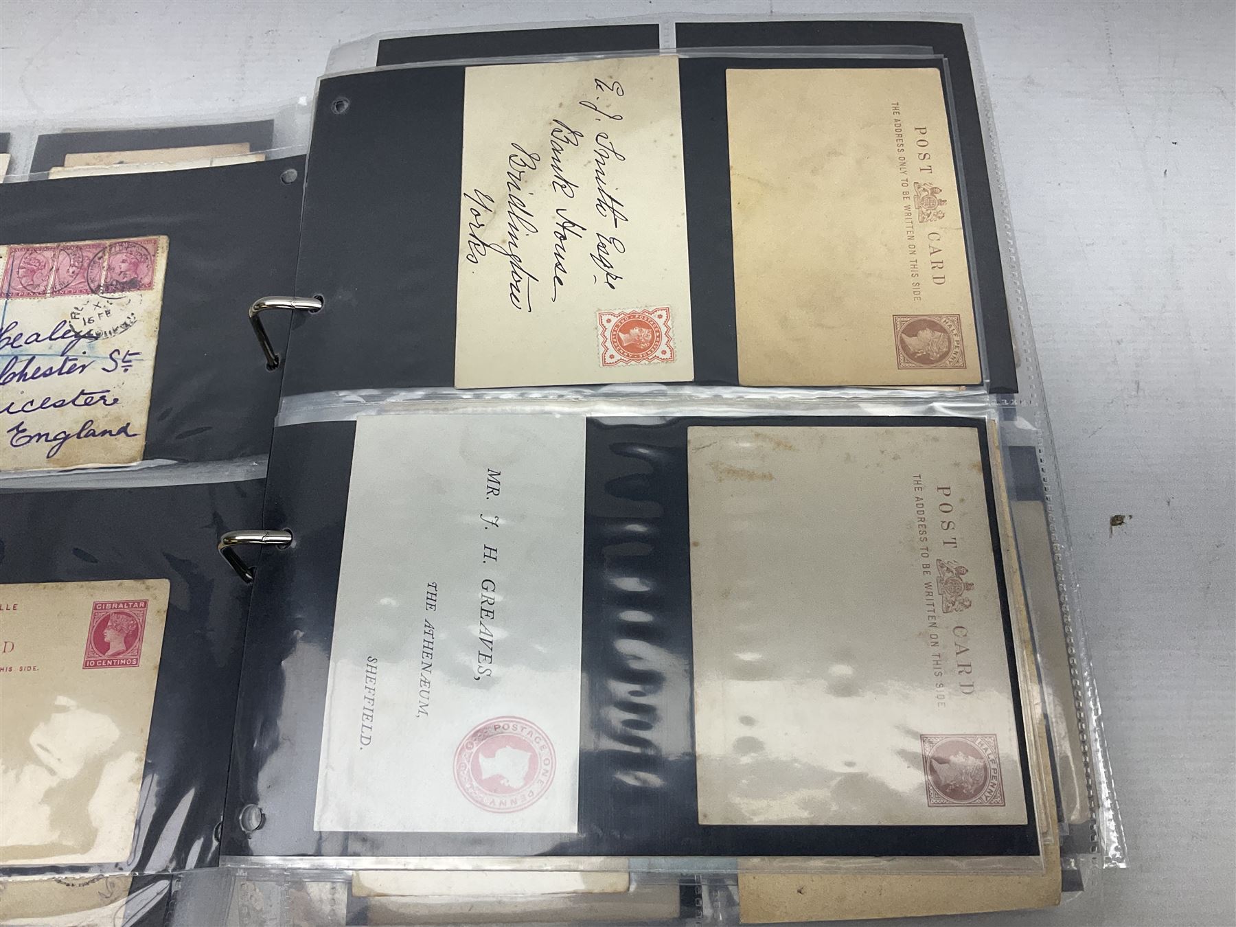 Queen Victoria and later Great British and World postal history, including postal stationary, mourning covers, QV Natal one penny stamps on cover, registered letters, postmark interest etc, housed in a ring binder folder