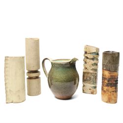 Three Alan Wallwork (1931-2019) vases, incised signature to bases, together with two furth...