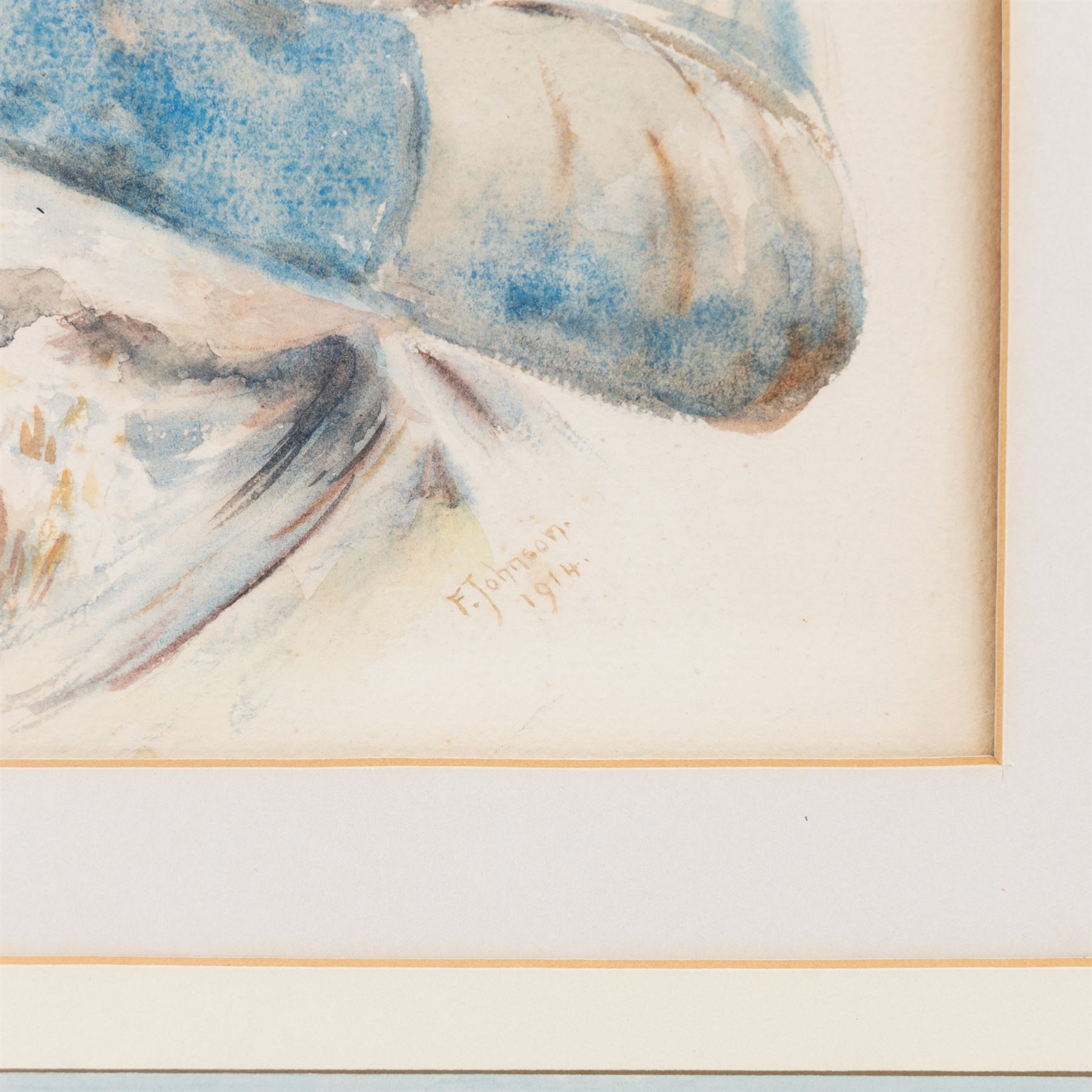 F Johnson (British 19th/20th Century): Portrait of a Lady and her Hat, watercolour signed 33cm x 24cm 