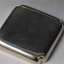 Late 20th century silver pin dish, of square form, with Queen Elizabeth II Coronation hallmark for C J Vander Ltd, London 1953, W9cm