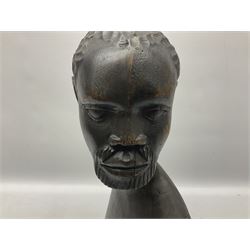 20th century African carved wood bust, modelled as a bearded man, H40cm