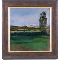 English School (Contemporary): Clouds Gathering over the Fields, pair of oils on board unsigned 31cm x 30cm (2)