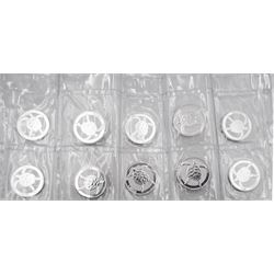 Ten Pobjoy Mint 2020 one ounce fine silver 'Sea Turtle' coins, in original blister pack
