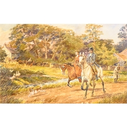 John Cecil Lund (British 1932-): Riding through the Village, watercolour signed 18cm x 29cm