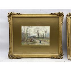 William Manners (British 1860-1930): 'Autumn Near Bolton Abbey' and 'Looking Towards the River - Kent', two watercolours signed, titled on the mounts 16cm x 24cm (2)