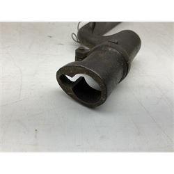 British Pattern 1876 socket bayonet with 43cm steel triangular blade L52cm overall; another socket bayonet with cruciform blade; No.4 Mk.II spike bayonet in metal scabbard with webbing frog; and 1955 Army jack knife by J.H. Thompson Sheffield (4)