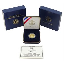 United States of America 2011 gold proof five dollar coin, West Point mint, cased with certificate 