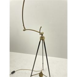 Contemporary brass and bronze finish adjustable floor standing lamp, on tripod base