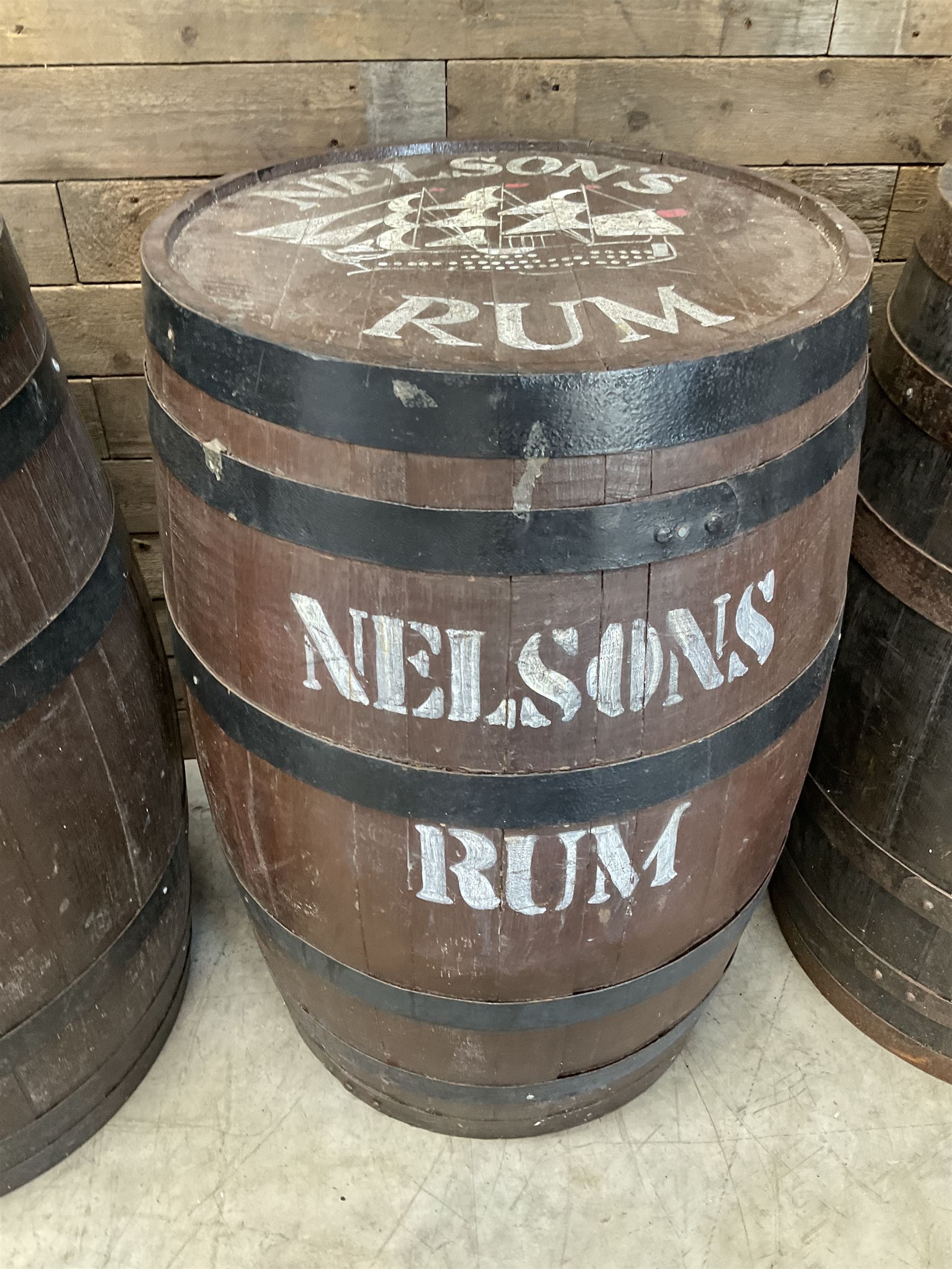 Four coopered barrel pub tables 