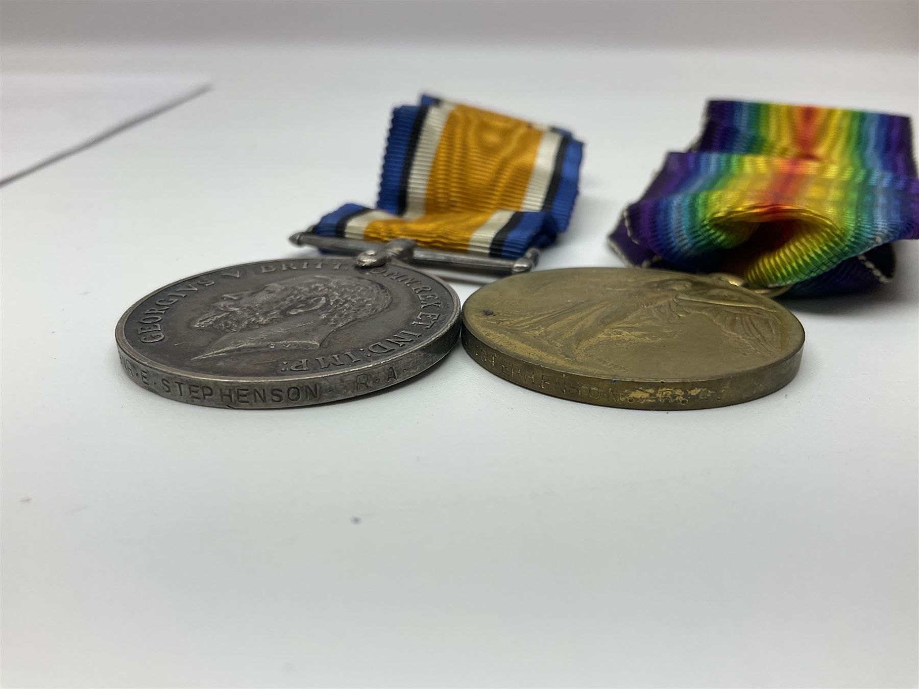 WW1 trio of medals comprising British War Medal, Victory Medal and 1914-15 Star awarded to S/4 091131 Pte. B.T. Day A.S.C.; and WW1 pair of medals comprising British War Medal and Victory Medal awarded to 240653 Gnr. E. Stephenson R.A.