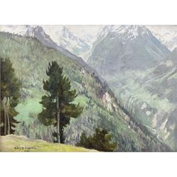 Mary Dawson Elwell (British 1874-1952): 'The *** from Chandolin Val d'anniviers Valais', oil on panel signed and dated 1932, original title label with artist's address verso 26cm x 35cm