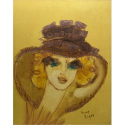 Henry Roland (Belgian 1919-2000): Lady in a Hat, mixed media signed 68cm x 54cm