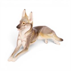 Nymphenburg German Shepherd by Theodor Karner, printed mark and impressed marks beneath, H14cm 