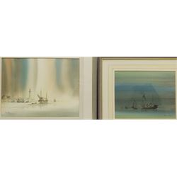 George Reid Allen (British 1913-1993): Fishing Boats on the Coast, two watercolours signed 28cm x 37cm and 23cm x 29cm (2)