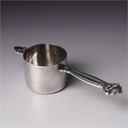 Georg Jensen sterling silver spirit measure of Art Deco design with flattened handle and a silver sugar caster Birmingham 1959