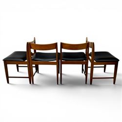 BCM (Bath Cabinet Makers) - mid-20th century teak extending dining table with BCM set of four teak dining chairs with bar back and black vinyl seats