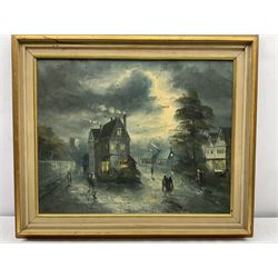 French School (20th century): Gothic Moonlit Street Scene, oil on canvas unsigned 39cm x 50cm