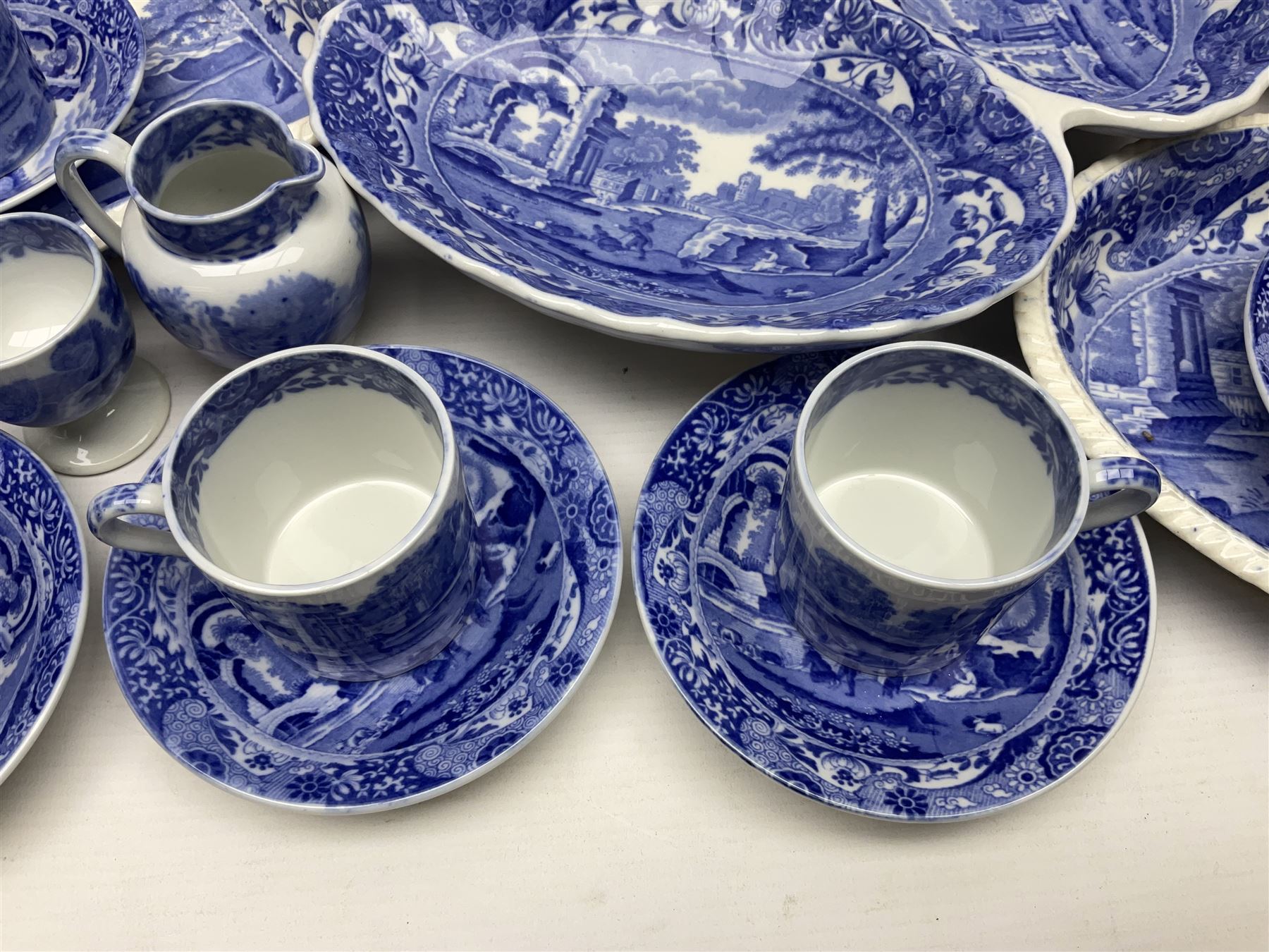 Copeland Spode Italian pattern tea and dinner wares, including hor d'oeuvres dish, tureen and cover, coffee pot, six coffee cans and saucers, etc, all with blue printed marks beneath (40)