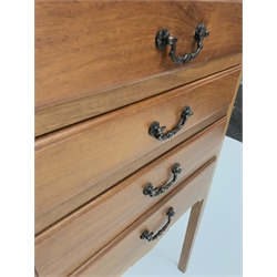 Edwardian mahogany music cabinet, raised back, four fall front drawers on square tapering supports, W51cm, H92cm, D36cm