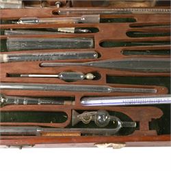Medical instruments, including glass thermometers, unicometer, sulfatometer, ammonia meter, acidimeter for urine, albumenometer, sacchanometer, syringes etc, contained within wooden box