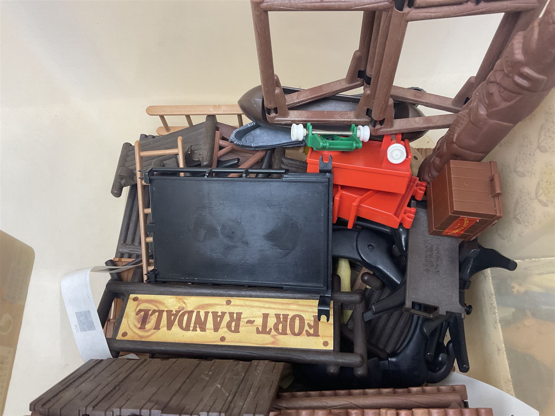 Collection of Playmobile Cowboys and Indians plastic figures, teepees, covered wagon etc