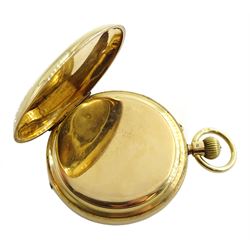 Edwardian 18ct gold full hunter, keyless chronograph pocket watch by Talbot & Son, London, No. 17889, the movement inscribed 'Talbot & Son Chronometer Makers', white enamel dial with Roman numerals, case makers mark B B, Chester 1904