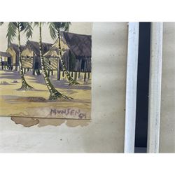 Yong Mun Sen (Malaysian 1896-1962): Coast and River Landscapes, pair watercolours signed and dated '54, 37cm x 22cm (2)