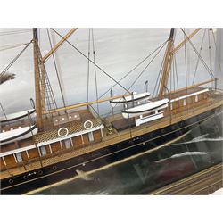 Victorian diorama of scratch built model of steam ship Alexandria, in a glazed case, H41cm, L83cm